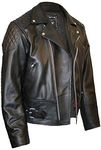 Skintan Mens Leather Biker Motorcycle Jacket Black - 2XL - 46