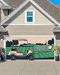 Garage Door Banner Decoration 7x8 Ft, Golf Club Ball Sports Theme Cartoon Golf Cart Pattern Garage Door Cover Hanging Cloth Holiday Backdrop for Indoor Outdoor Wall Door House Background Decor