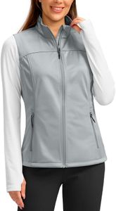 Soothfeel Women's Vest with Zipper Pocekts Lightweight Softshell Sleeveless Jacket Hiking Travel Golf Running Vest for Women, Light Grey, X-Large