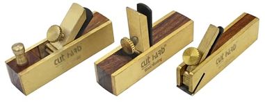 CUTHARD Mini Brass Block Plane Set - Wood Finish - Hand Planer Hobby Craft - Set of 3 Pcs