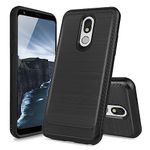 TJS Compatible Case for LG Stylo 5 2019, with [Full Coverage Tempered Glass Screen Protector] Hybrid Shockproof Resist Drop Protection Phone Cover Metallic Brush Finish Hard Inner Layer (Black)