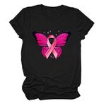 Breast Cancer T Shirts Women Breast Cancer Merchandise UK Ribbon Printed Graphic Hot Pink Tops for Women Shirts Breast Cancer Gifts for Women Short Sleeve Tops Loose Fit Basic Tops Women