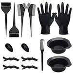 15 Pcs Hair Dye Coloring Kit, Hair Coloring Dyeing Bleaching DIY Salon Tool, Hair Tinting Bowl/Dye Brush/Mixing Spoon/Ear Cover/Gloves/Tint Comb Hair Dye Kit (Black)