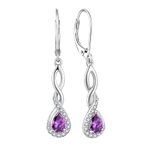 FJ Infinity Earrings for Women 925 Sterling Silver Amethyst Earrings February Birthstone Leverback Dangle Drop Earrings Jewellery Gifts for Women Girls