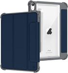 Fintie Hybrid Rugged Case for iPad Air 11-inch M2 (2024), iPad Air 5th Generation (2022) / iPad Air 4th Gen 10.9 Inch - Military Drop Tested Heavy Duty Clear Cover with Pencil Holder, Navy