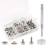 Keadic 120Pcs Stainless Steel Snap Button Kit Marine Grade Canvas and Upholstery Boat Cover Snap Button Fastener Kit with 2Pcs Setting Tools for Furniture Canvas Fabric Boats - Silver（40 Sets）