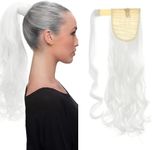 S-noilite 17" Long Curly Wrap around Ponytail Extensions Clip in Ponytail Hair Extensions Hairpiece for Women for Daily Use White