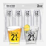 Cheers to 21 Plastic Shot Glasses 100 Pcs, 2 oz Each, 21st Birthday Shot Glass, 21 Shot Glass, 21st Birthday Party Favors, Cheers To 21 Years, 21st Birthday Shot Glasses, 21st Shot Glass for Her