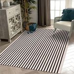 LEEVAN Washable Area Rug 5'x8' Durable Living Room Area Rug Soft Bedroom Rug Black and White Striped Rug for Kitchen Dining Room Playroom Mudroom Dinning Room Entryway