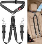 KUTKUT Double Dog Seat Belt, Dual Pet Car Headrest Restraint Safety Seatbelt No Tangle Dog Leash Duty Adjust Elastic Bungee Lead Splitter Connect Harness In Vehicle Travel For 2 Dogs (Black),75 cm