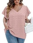 IN'VOLAND Plus Size Women Chiffon Blouse Dressy Batwing Sleeve Tops Scoop Neck Tunic Casual Shirts