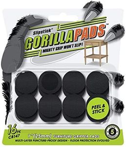 Slipstick GorillaPads CB147 Non Slip Furniture Pads/Gripper Feet (Set of 16) Self Adhesive Rubber Floor Protectors, 1 inch Round, Black