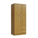 Wooden 2 Door 2 Drawer Wardrobe with Shelf and Hanging Rail Modern Clothes Storage Cupboards Unit for Bedroom Furniture W 77 * D 50 * H 180cm (Oak Effect)