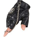 Steampunk Gothic Gloves Mens Vintage Geuuine Leather Captain Fingerless Mittens (Ring Black)