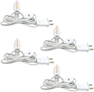 4 Pack Lights Accessory Cord with 4 C7 Led Light Bulb, Clip-in Lamp Cord Replacement, Candelabra-Base E12 Socket White Cord with On/Off Switch Pluggs for Holiday Decorations