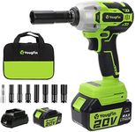 Yougfin Cordless Impact Wrench, 20V Power Brushless Impact Driver,2 Variable Speed Mode, High Torque 320N.M, 4.0Ah Li-ion Battery & Fast Charger, Power Tool for Home ＆ Car (1/2 Inch)