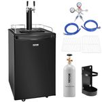 VEVOR Beer Kegerator, Dual Tap Draft Beer Dispenser, Full Size Keg Refrigerator with Shelves, CO2 Cylinder, Drip Tray & Rail, 32°F- 50°F Temperature Control, Holds 1/6, 1/4, 1/2 Barrels, Black