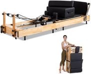 Pilates Reformer Machine,Folding Pilates Reformer,Pilates Bed, Home Pilates Reformer, Durable and Quiet, Pilates Equipment for Home Workouts with ReformerAccessories and Reformer Pilates Box（Wood）