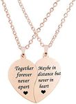 MJartoria BFF Necklace for 2-Split Valentine Heart Together Forever Never Apart Best Friends Pendant Friendship Necklace Set of 2 (Distance-Rose Gold)