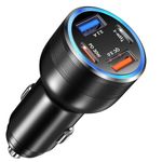 USB C Car Charger 65W, Bangfun 4-Port Dual USB C & USB A Car Charger QC/PD 3.0 Fast Charge Cigarette Lighter Adapter for iPhone 16/15/14/13/12/11, Samsung S24/S23/S22 Google Android Phone(Black)