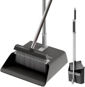 JOYMOOP Black Broom with Dustpan Combo Set, Upright Stand Up Broom with Built-in Comb Teeth, Angle Broom for Home Kitchen Office Lobby, Pet Hair and Hardwood Floor Sweeping