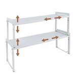 Expandable Cabinet Shelf13.8-26"(L), Stackable Kitchen Counter Shelf Organizer, Kitchen Spice Rack Pantry Shelf, Djustable Cupboard Organizer Storage Rack for Kitchen Office (White,2 Pack M)