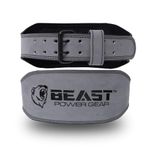 Beast Power Gear Weight Lifting Belt - 4” Genuine Leather For Lower Back Support Bodybuilding Squat Deadlift Cross Strength Training Weightlifting Gym Belt For Men Women (Gray 6", Medium 28" - 33")