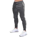 MakingDa Mens Gym Joggers Sweatpants Slim Fit Elasticated Waist Jogging Tracksuit Bottoms Causal Running Workout Trousers with Drawstring Zip Pockets-BK61-Dark Grey-M