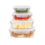 Innoteck Essentials 4pc Glass Storage Container Set with Snap Lock Lids - Watertight & Airtight Lids - Heat & Cold Resistant Glass - Microwave, Oven, Freeze & Dishwasher Safe - for Meal Prep & Baking