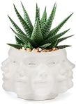 GUTE Faces Vase, Ceramic Multifaced Detailed Vase Ceramic Planter Pot, 6" Flower Plant, Carved Human Face Textured Classic - Modern Decorative Centerpiece Table Living Room Office