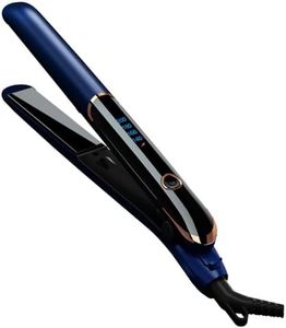 Frafuo Negative Hair Straightener-2-in-1 Curling Wand & Ceramic Flat Iron Hair Straightener-4-Speed Temperature Digital Controls Floating Wide Plate Hair Iron for All Hair Types, Blue