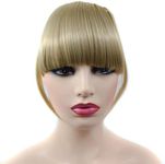 Ash Blonde Bangs Hair Clip Extension French Bang Clip in Thick Natural Full Front Neat Bangs Straight Fringe Bang with Temples One Piece Hairpiece (Ash Blonde) (golden)