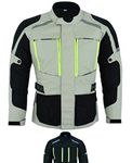 Texpeed Mens Motorcycle Jacket Waterproof Off White Beige Grey Textile Cordura With Biker Motorbike CE Armour (EN 1621-1) 2XL