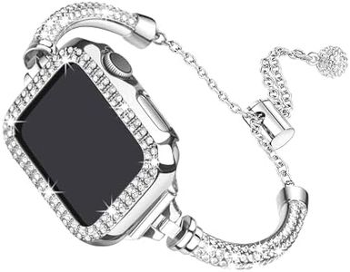 Secbolt Bling Band and Case Compatible with Apple Watch Bands 40mm, Women Dressy Metal Bracelet with Rhinestone Bumper for iWatch SE Series 6/5/4, Silver