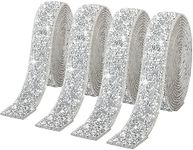 4 Rolls Silver Resin Rhinestone Ribbons Self-Adhesive Crystal Ribbon Roll Glitter Resin Diamond Belt Bling Sparkling Diamond Ribbon Bling Stickers Wrap Crystal Roll for DIY Arts Crafts,30mm