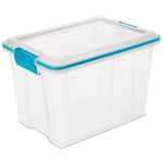 Sterilite 20 Qt Gasket Box, Stackable Storage Bin with Latching Lid and Tight Seal Plastic Container to Organize Basement, Clear Base and Lid, 24-Pack