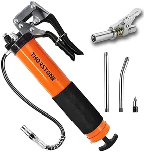 Thorstone Grease Gun Kit, 7000PSI Heavy Duty Pistol Grip Grease Guns Set| 14oz Load Capacity |18" Spring Flex Hose|1 Lock Coupler|1 Reinforced Coupler|1 Sharp Type Nozzle| 2 Extension Rigid Pipe