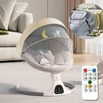 Adjustable Height Baby Swings for Infants to Toddler-Electric Bluetooth Infant Swing with Remote Control, Rocker with 5 Speeds, 5-Point Harness,3 Seat Positions,12 Preset Lullabies (Beige)