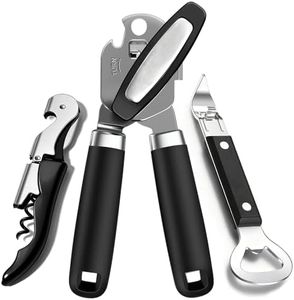 3PCS Can Opener Manual & Bottle Opener & Wine Opener, Smooth Edge Can Openers with Strong Magnet, Heavy Duty Stainless Steel Abrelatas Handheld Waiter Corkscrew - Premium Kitchen Supplies (Black)