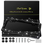 QUANQIUFEI 2 Pack Bling License Plate Frames for Women, Sparkly Rhinestone Diamond Car Accessories with Glitter Crystal Caps (Black)