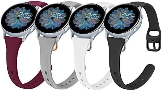 4 Pack Slim Bands for Samsung Galaxy Watch 4 Band 40mm 44mm, Galaxy Watch 4 Classic 42mm 46mm for Women, 20mm Soft Silicone Strap Replacement Wristbands for Samsung Galaxy Watch 4 / Active 2 (Black+White+Gray+WineRed)