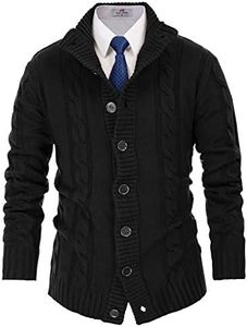 PJ PAUL JONES Cardigan da uomo con chiusura a bottoni, motivo a treccia, con colletto alto a coste, per autunno e inverno, Nero , S