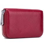 Meowoo Credit Card Holder RFID Blocking Genuine Leather Mini Credit Card Wallet Purse with Zipper for Women Men(Redwine)