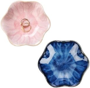 JAMEND CLXP 2PCS Lotus Leaf Shape Ring Holder Dish, Small Key Bowl, Ceramic Trinket Tray Jewelry Dish Organizing Necklace Earrings for Mom Friend Sister, All Jewelries are NOT Included. Blue+Pink.…