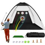 PGM Golf Practice Net, 10x7ft Golf Hitting Aids Nets for Backyard Driving Chipping, Home Golf Swing Training with Targets /1 Golf Mat / 6 Golf Balls / 3 Golf Tees/Bag - Sports Game Indoor Outdoor
