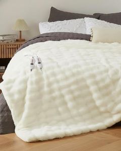 GarveeHome Heated Blanket King, Dual Control Faux Fur Electric Blanket with 4 Heat Settings, Soft Bubble Heating Blanket with 8 Hour Auto-Off & Overheat Protection, for Home Bedroom, White