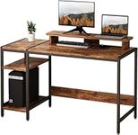 Upgrade 47" Home Office Small Desk with Monitor Stand,Rustic Writing Desk with Adjustable Storage Shelves & Large Bookshelf,Easy Assembly Gaming Desks with Drawer,Modren Design Corner Computer Table