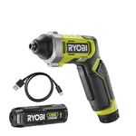 Ryobi RSD4-120T 4V USB 2.0Ah Lithium Battery Screwdriver + Charger, Swivel Head, Dual LED Indicator, USB Rechargeable Lithium Battery + USB Cable