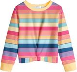 Arshiner Girls Casual Twist Front Lightweight Sweatshirt Rainbow Stripes Long Sleeve Crop Tops Pullover T Shirts