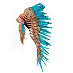 Pink Pineapple Handcrafted Native American Inspired Feather Headdress - Medium Length - Turquoise with Black Spots